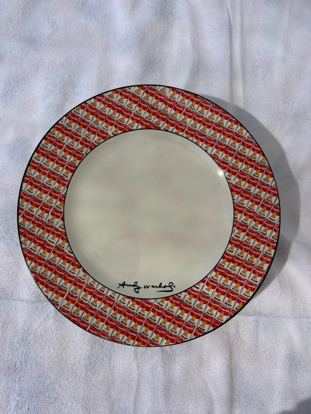 Set of 4 ANDY WARHOL POP ART CAMPBELL’S SOUP Cans 10.5” White Dinner Plate BLOCK